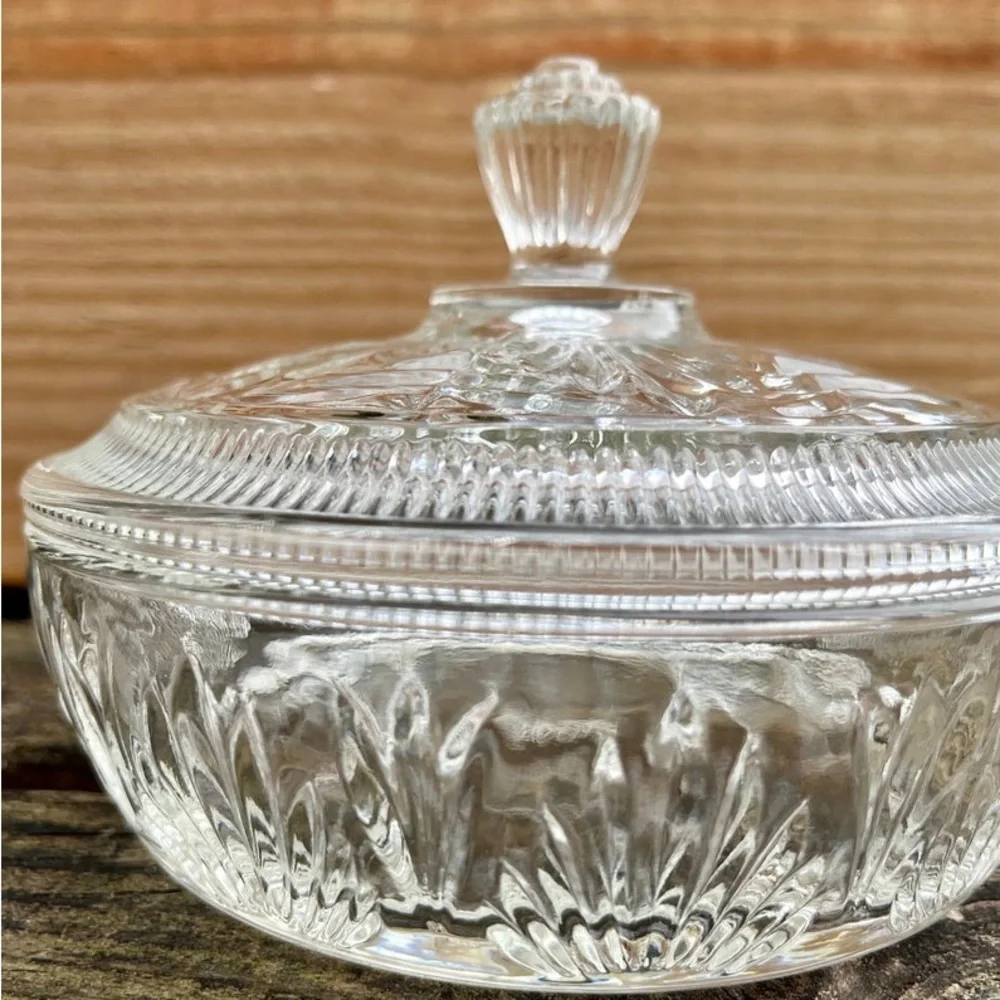 Vintage Avon Cut Clear Candy Dish Vanity Powder Trinket Box 6